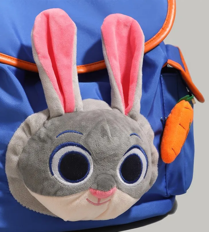 Cute Blue and Orange Judy Hopps Plush Face Pocket Schoolbag