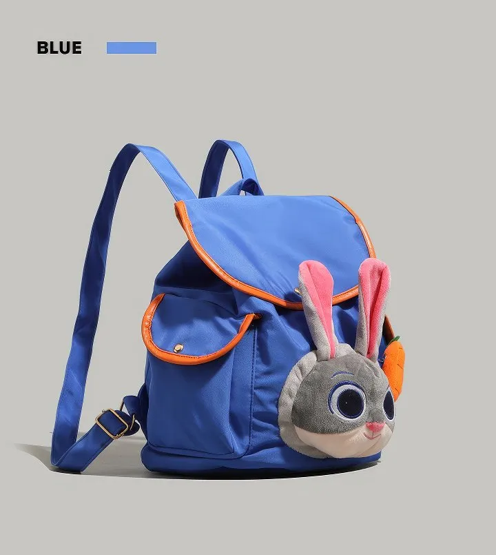Cute Blue and Orange Judy Hopps Plush Face Pocket Schoolbag
