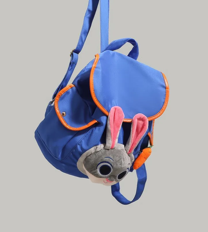 Cute Blue and Orange Judy Hopps Plush Face Pocket Schoolbag