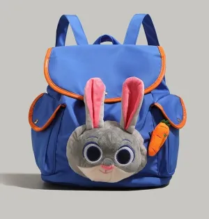 Cute Blue and Orange Judy Hopps Plush Face Pocket Schoolbag
