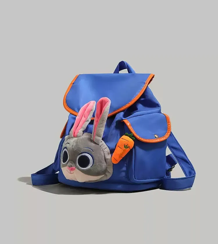 Cute Blue and Orange Judy Hopps Plush Face Pocket Schoolbag