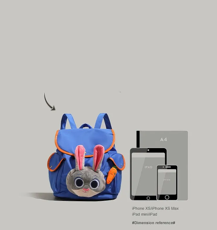 Cute Blue and Orange Judy Hopps Plush Face Pocket Schoolbag