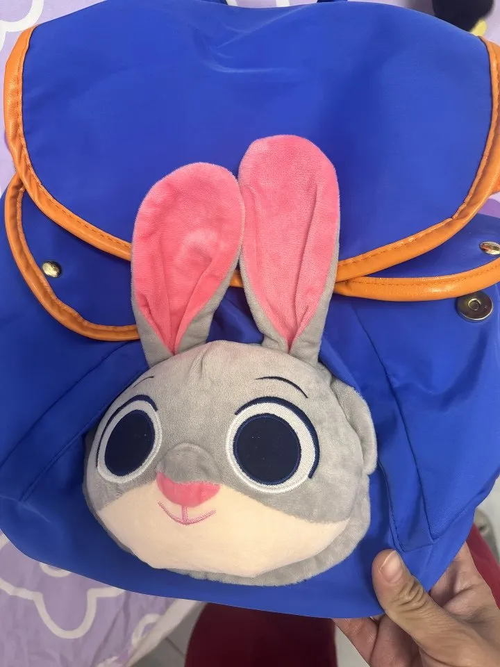 Cute Blue and Orange Judy Hopps Plush Face Pocket Schoolbag