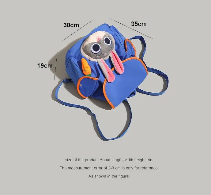 Cute Blue and Orange Judy Hopps Plush Face Pocket Schoolbag