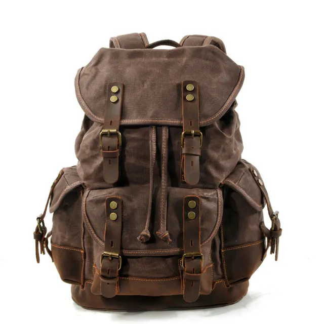 Cyflymder Men's outdoor shoulder casual student bag large capacity travel backpack canvas leather climbing bag