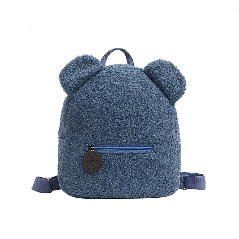 Cyflymder Portable Children Travel Shopping Rucksacks Casual Autumn Winter Lamb Fleece Women's Bagpack Cute Bear Shaped Shoulder Backpack