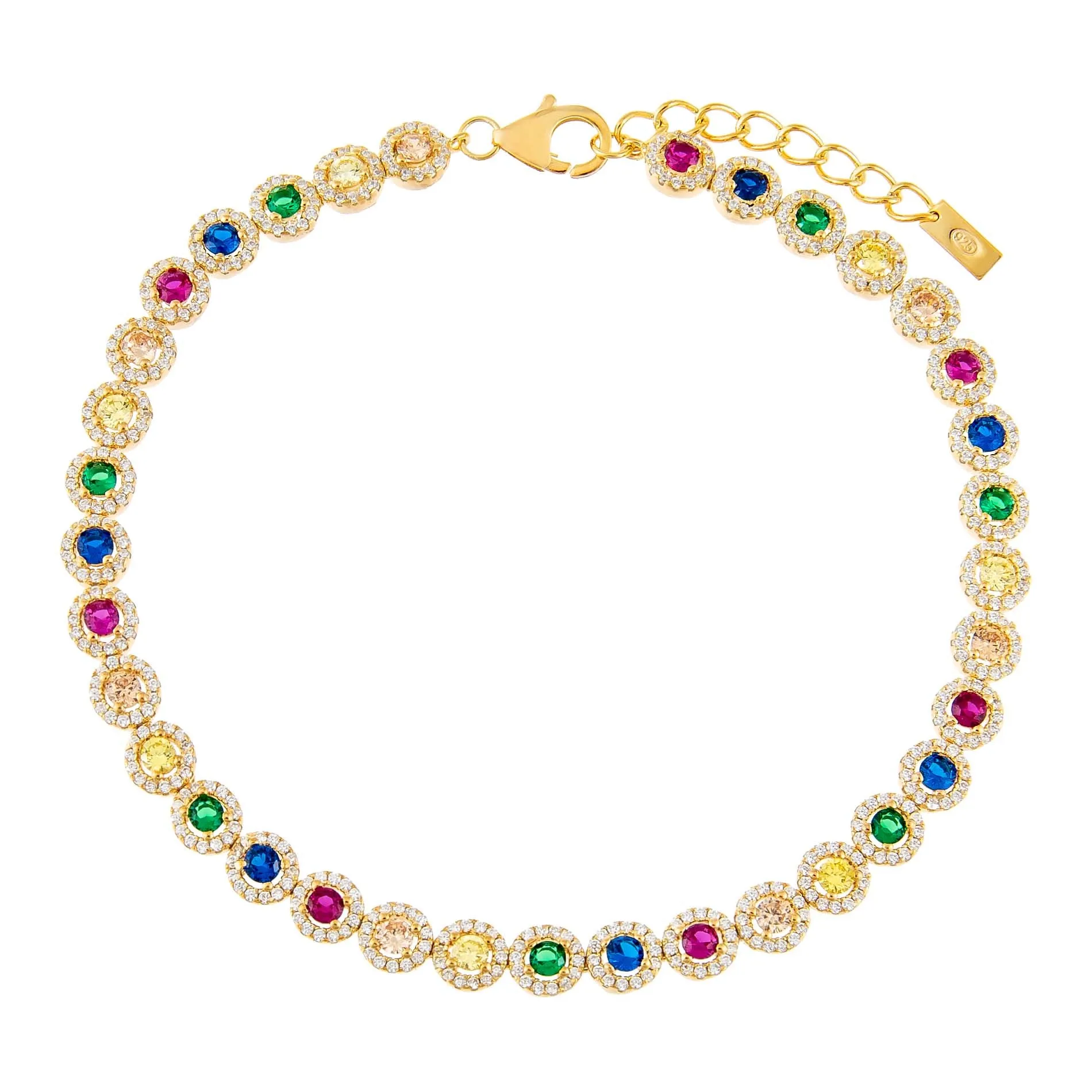 CZ Halo Multi-Color Anklet