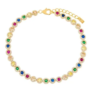 CZ Halo Multi-Color Anklet