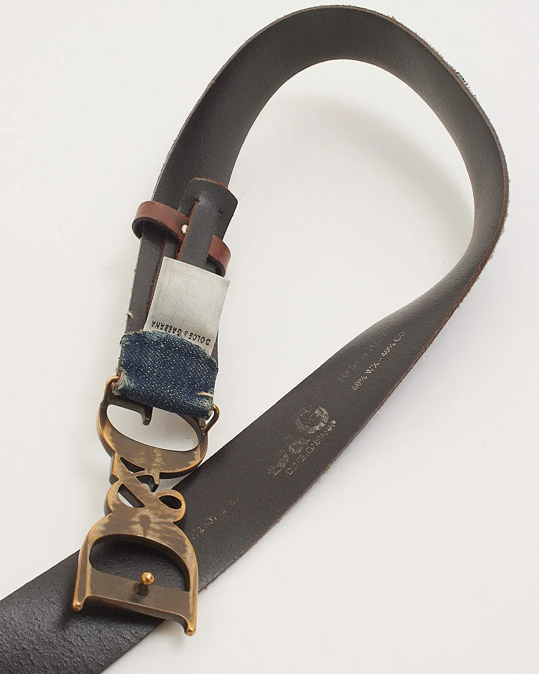 D&G Brown Leather Trim / Denim Logo Belt - 90