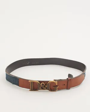 D&G Brown Leather Trim / Denim Logo Belt - 90