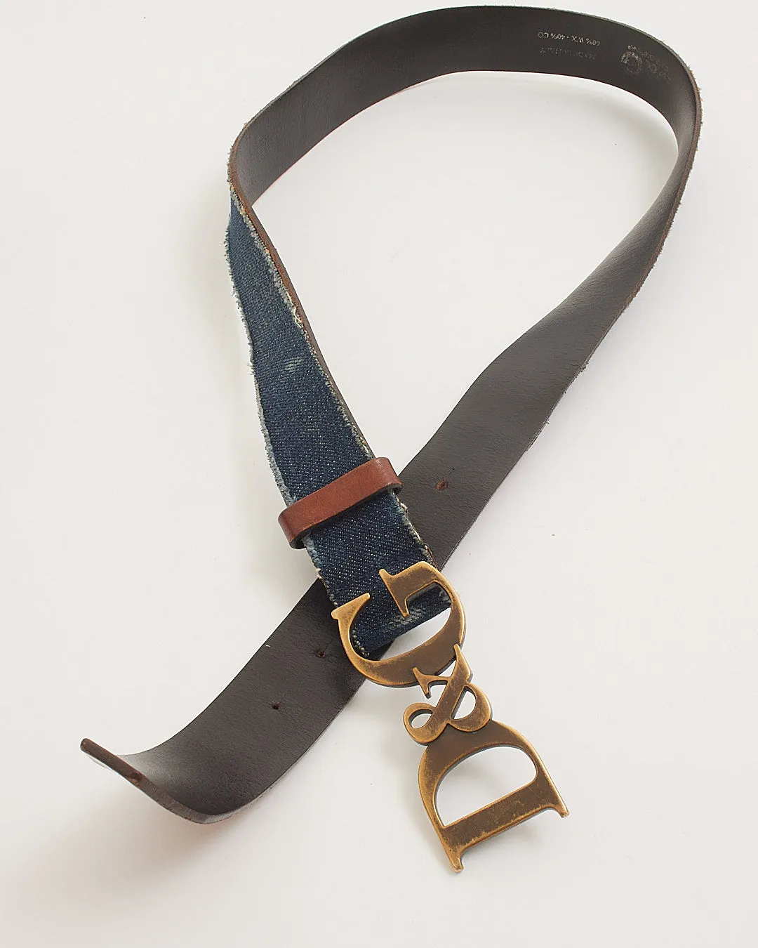 D&G Brown Leather Trim / Denim Logo Belt - 90