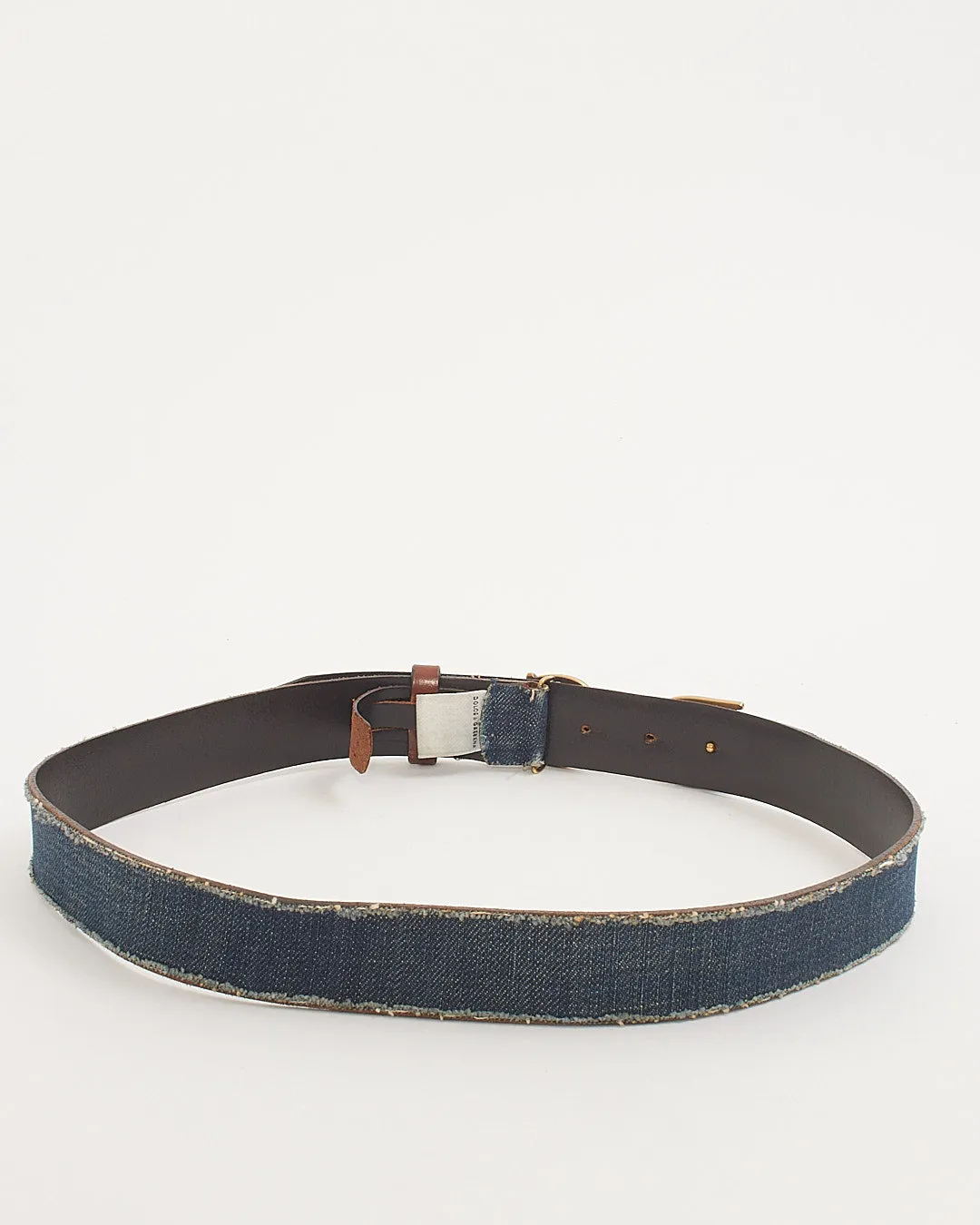D&G Brown Leather Trim / Denim Logo Belt - 90