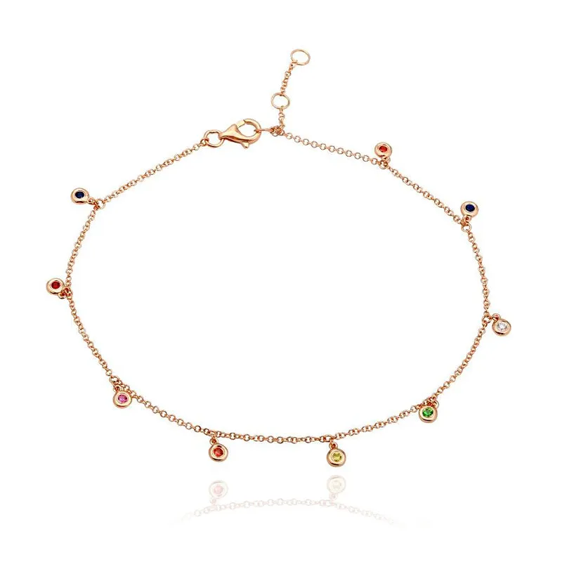 Dangling Rainbow Bezel Anklet