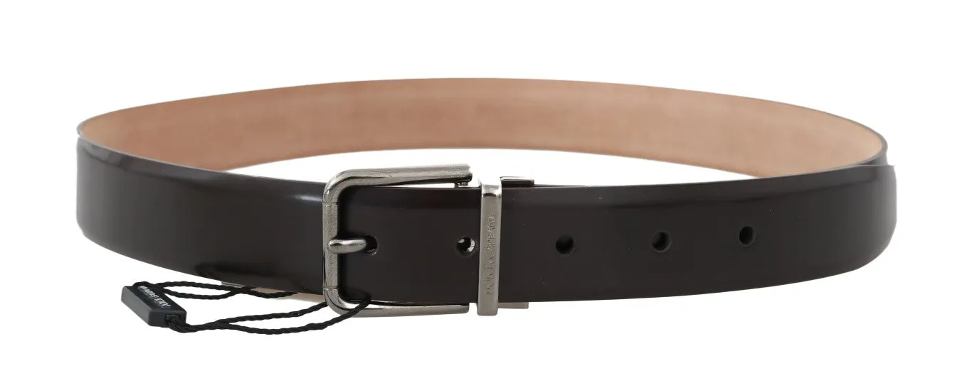 Dark Brown Leather Silver Buckle Belt
