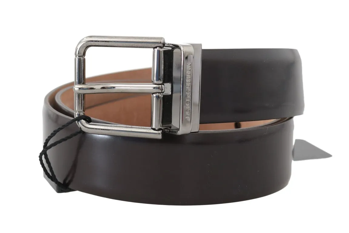 Dark Brown Leather Silver Buckle Belt