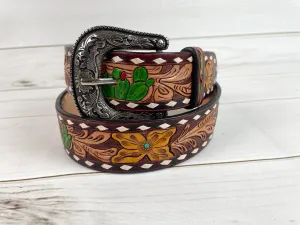 Desert Cactus Buckstitch Leather Woman’s Belt
