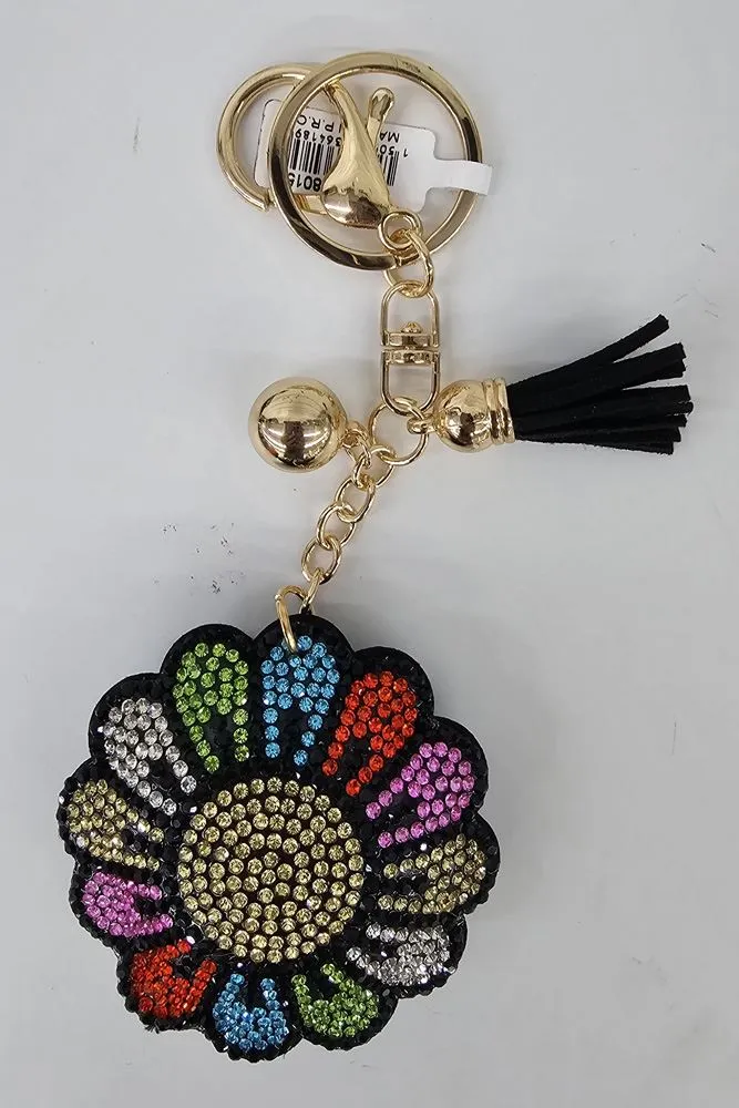 Diamante Daisy Flower Tassel Keyrings