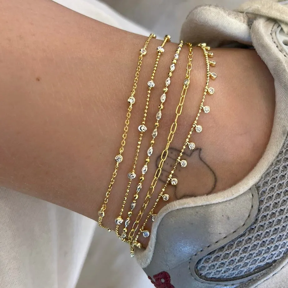 Diamond Cut Bead Two Tone Anklet