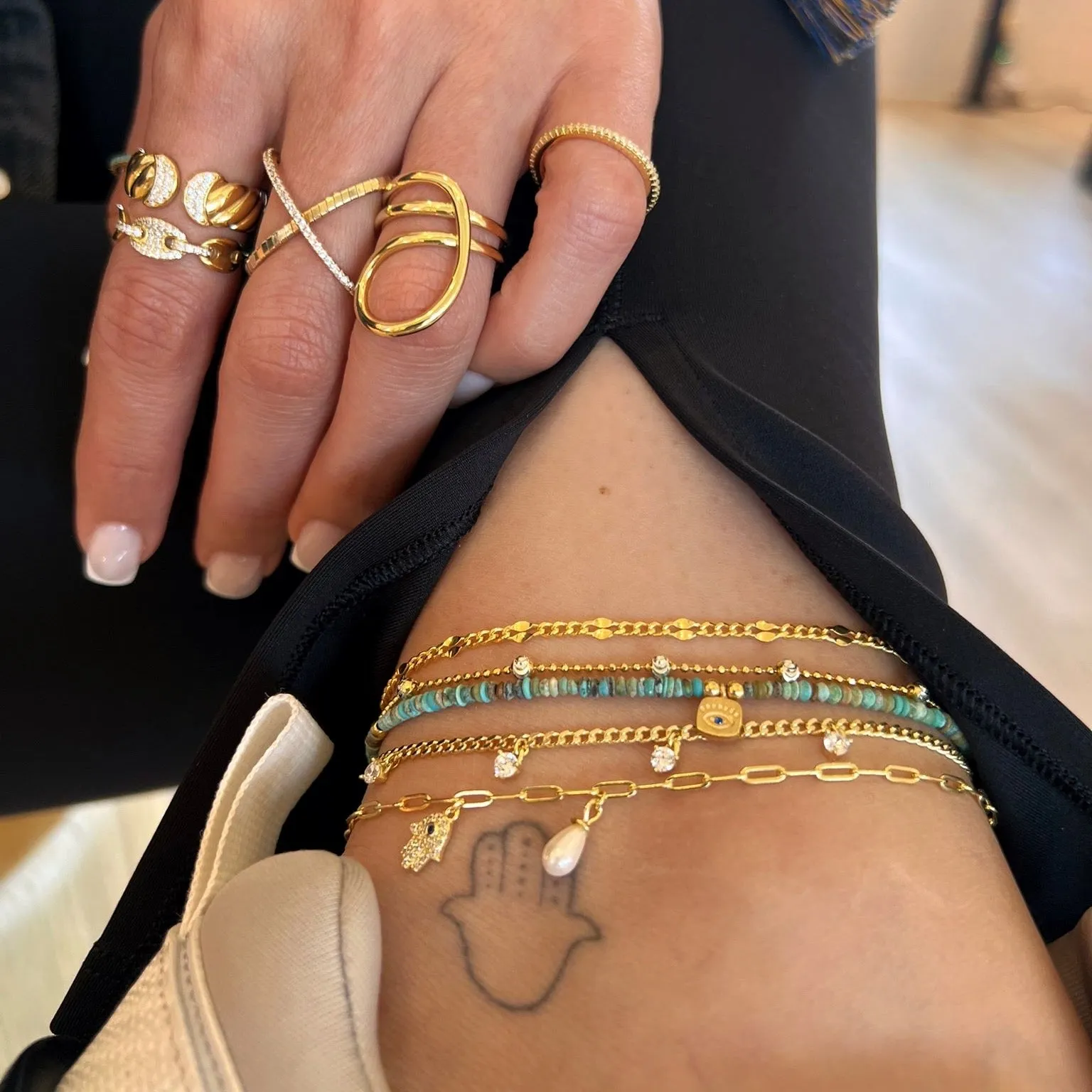 Diamond Cut Bead Two Tone Anklet