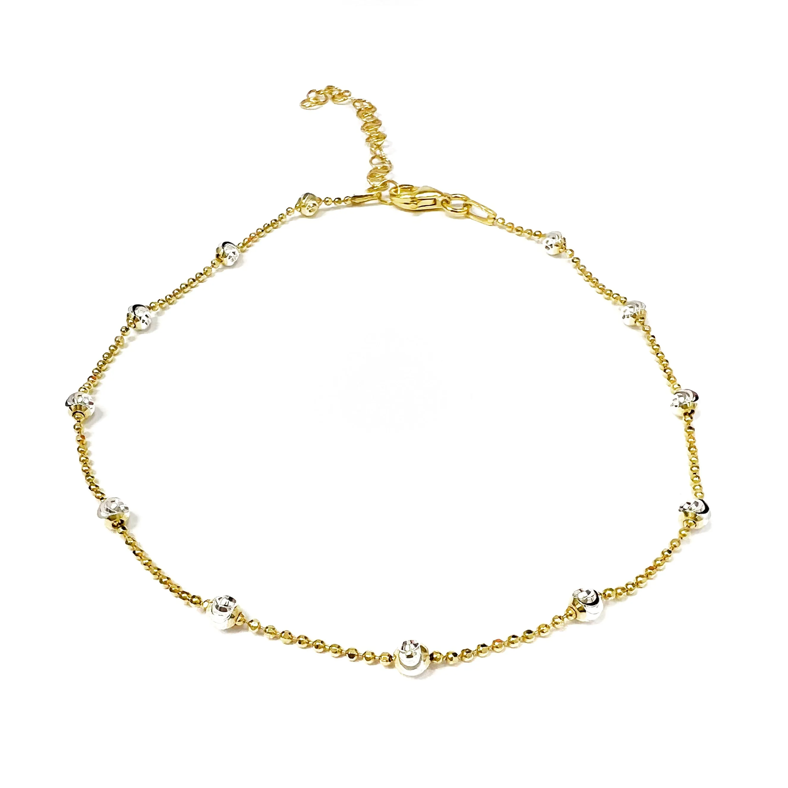 Diamond Cut Bead Two Tone Anklet