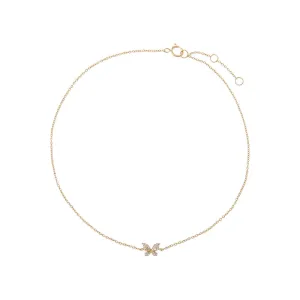 Diamond Pave Butterfly Pendant Anklet 14K