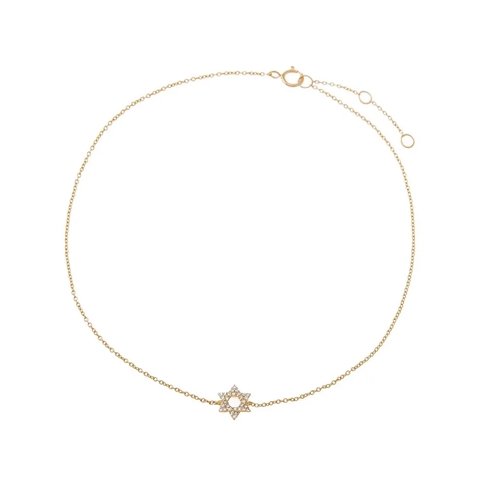 Diamond Pave Star Of David Anklet 14K