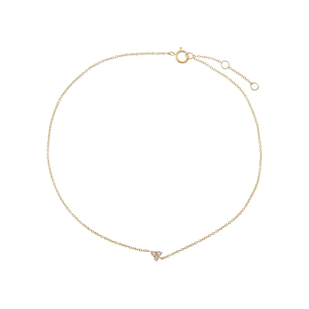 Diamond Trio Cluster Pendant Anklet 14K