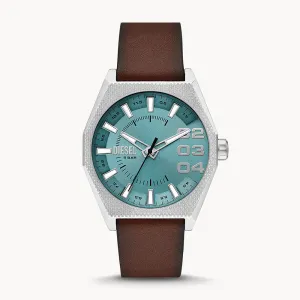 DIESEL SCRAPER THREE-HAND BROWN LEATHER WATCH