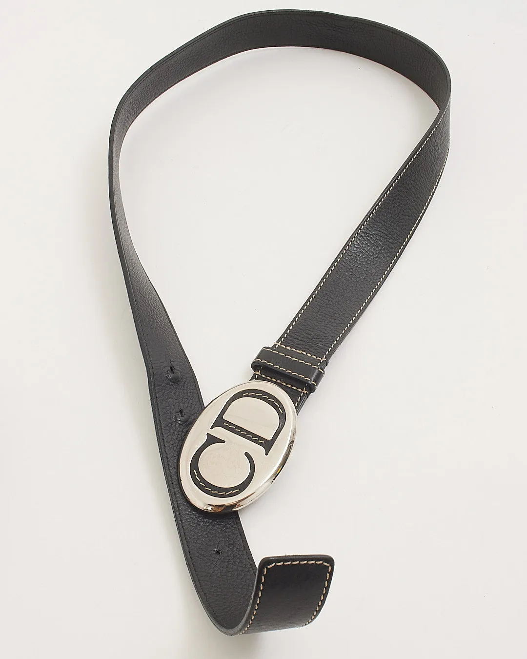 Dior Black Leather CD Logo Buckle Belt - 90