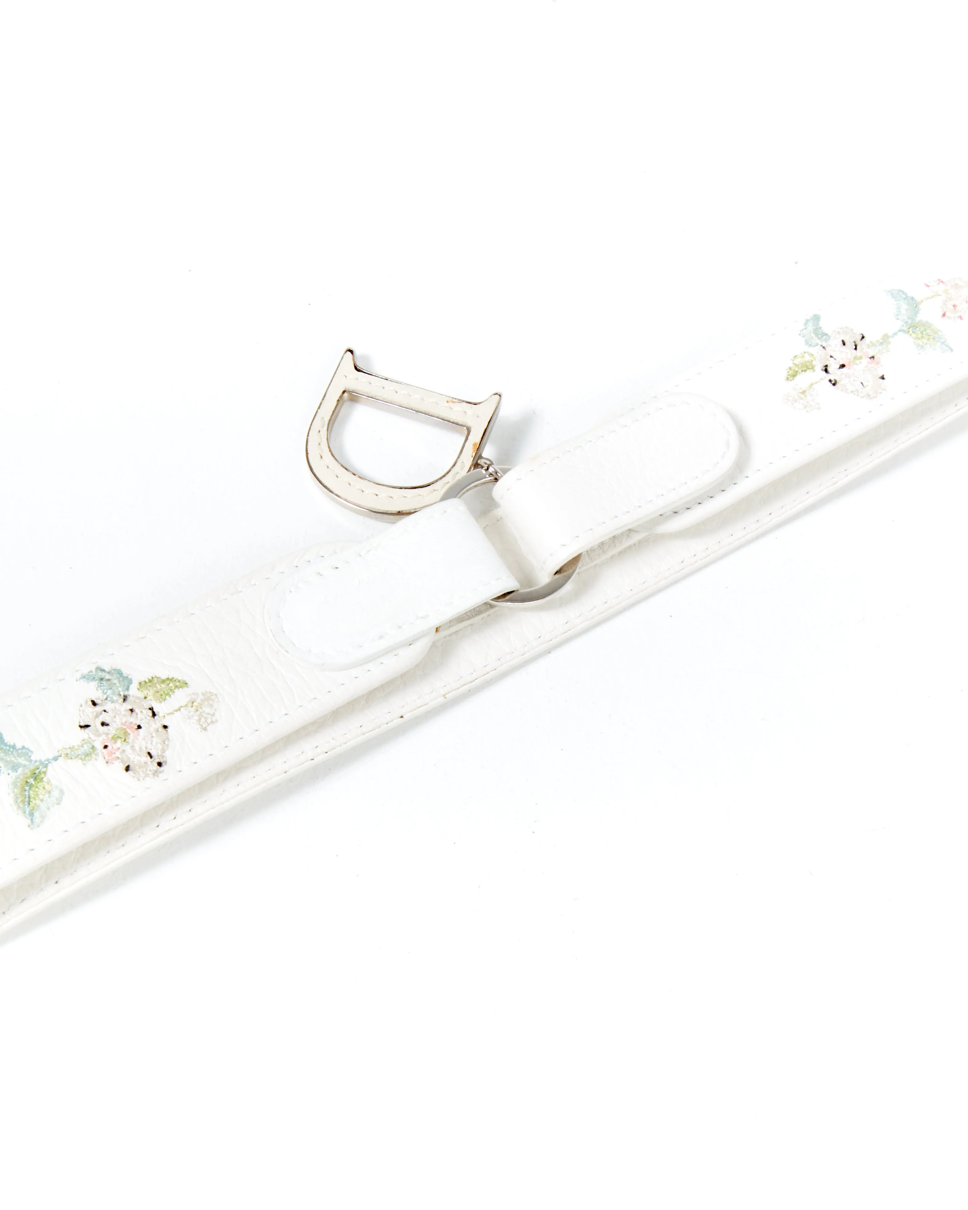 Dior White Leather Floral Detective Belt - 80