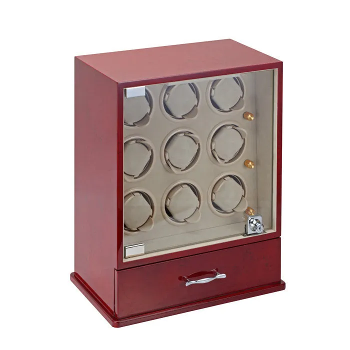 Diplomat Estate Cherry Wood Nine Watch Winder with Cream Leather Interior
