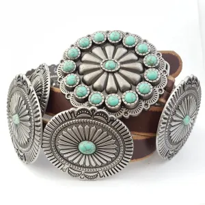 Distressed Leather Belt with Oval Conchos