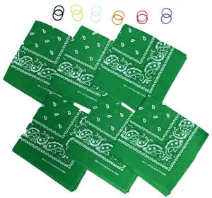 DIY Face Mask Kit- 6 bandanas   12 Pony Tail Holders - Make 6 Masks (Green)