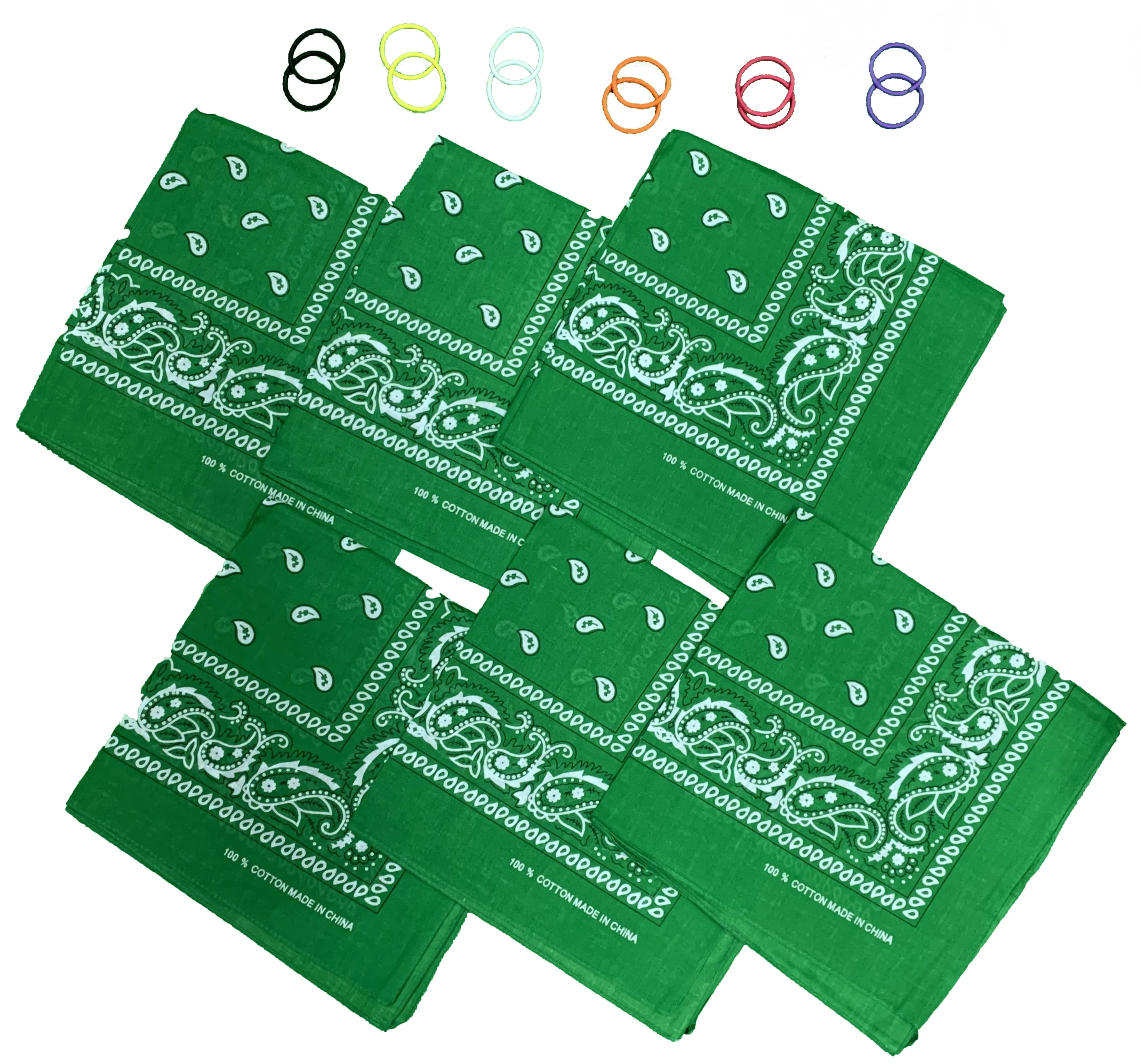DIY Face Mask Kit- 6 bandanas   12 Pony Tail Holders - Make 6 Masks (Green)
