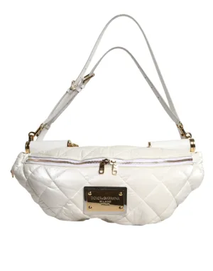 Dolce & Gabbana White Quilted Logo Plaque Belt Waist Fanny Pack Bag