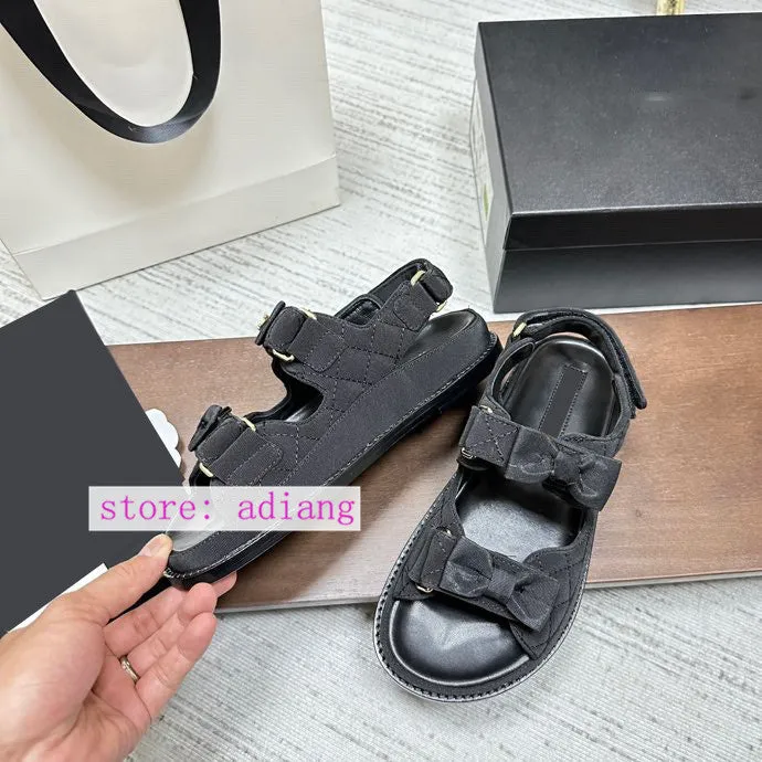 dot denim bow fabric sandals vintage flats comfort Rubber sole women 2023 35-40 high quality