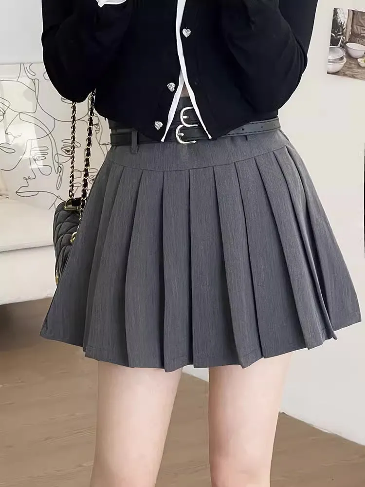 Double Belted Pleated Mini Skirt