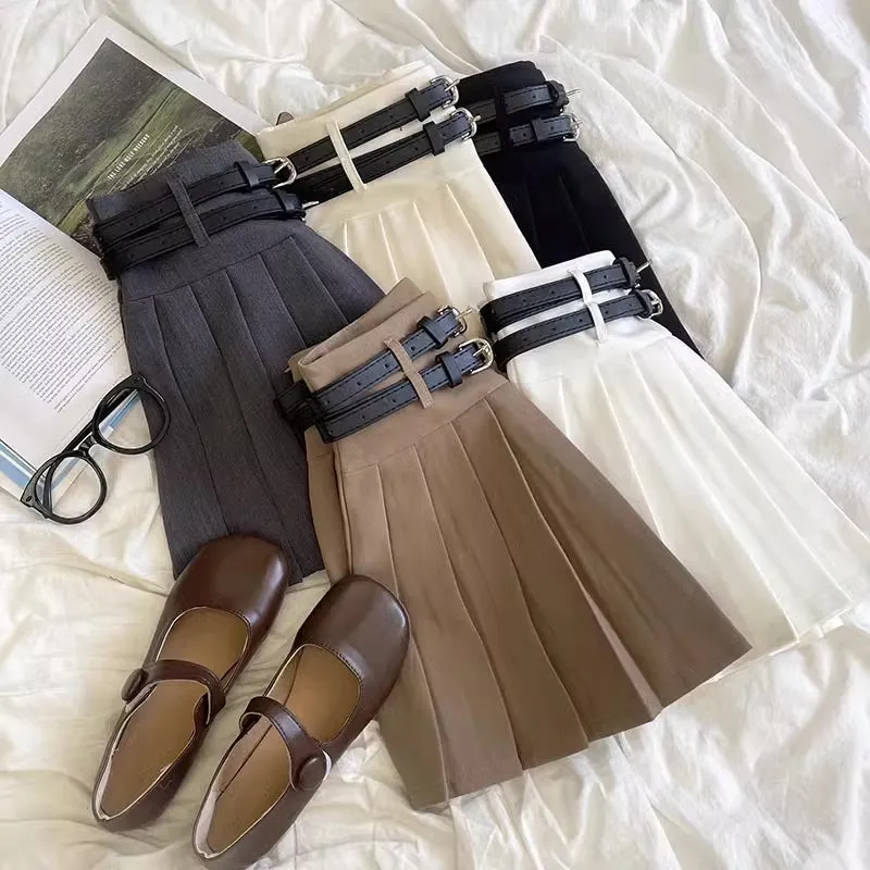 Double Belted Pleated Mini Skirt