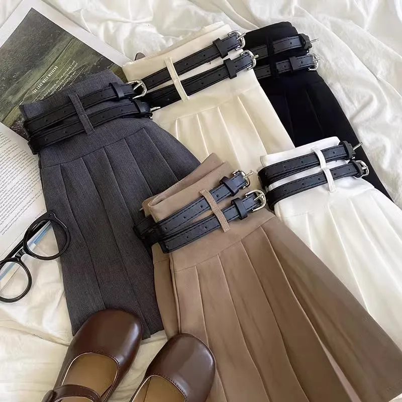 Double Belted Pleated Mini Skirt