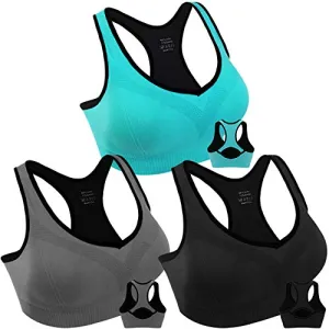 Double Couple Women Racerback Sports Bras High Impact Workout Yoga Gym Activewear Fitness Bra (Black Grey Blue, XXL(Fit for 44B 42C 44C 38DD 40D 42D 44D))