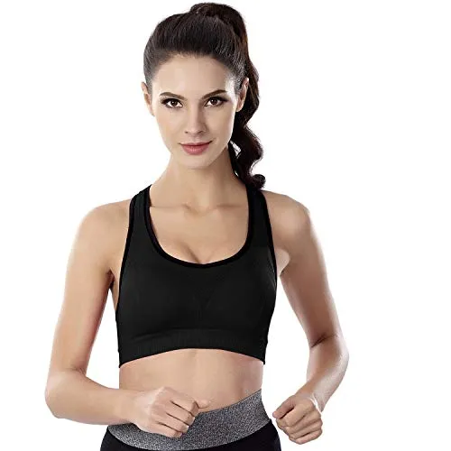 Double Couple Women Racerback Sports Bras High Impact Workout Yoga Gym Activewear Fitness Bra (Black Grey Blue, XXL(Fit for 44B 42C 44C 38DD 40D 42D 44D))