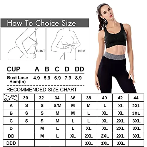 Double Couple Women Racerback Sports Bras High Impact Workout Yoga Gym Activewear Fitness Bra (Black Grey Blue, XXL(Fit for 44B 42C 44C 38DD 40D 42D 44D))