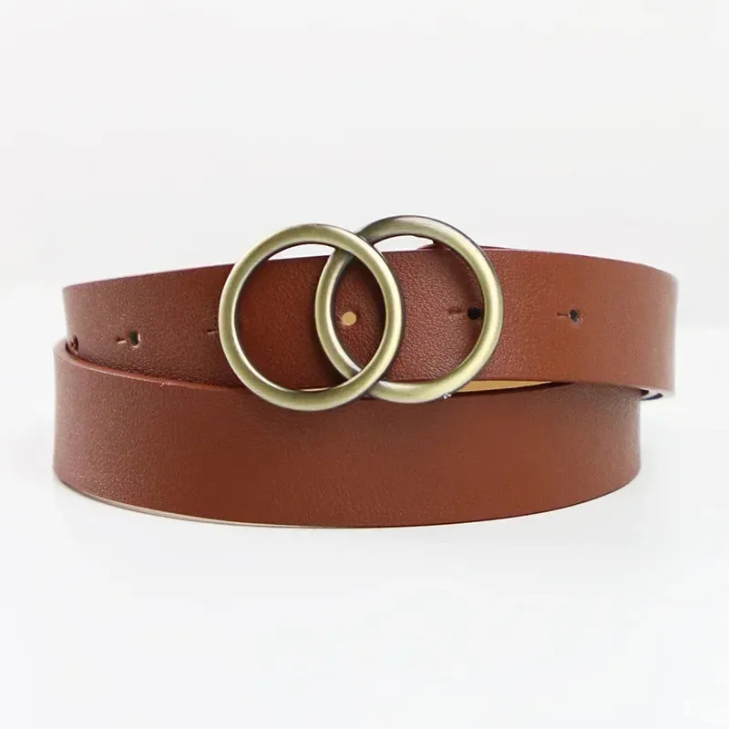 Double Ring Waist Belt PU Leather Metal Buckle