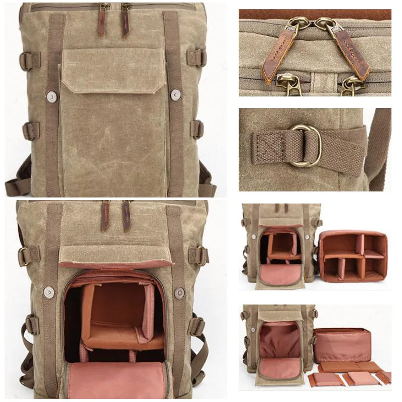 DSLR Camera Backpack Waxed Canvas Camera Backpack Waterproof Backpack