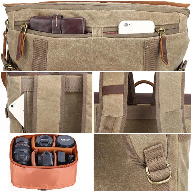 DSLR Camera Backpack Waxed Canvas Camera Backpack Waterproof Backpack