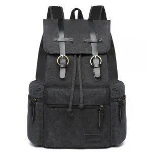 E1672 - Kono Large Multi Function Leather Details Canvas Backpack Black