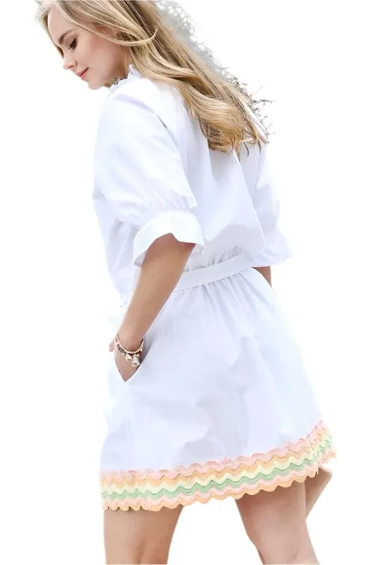 Elastic Waist Bell Sleeve Button Up Dress