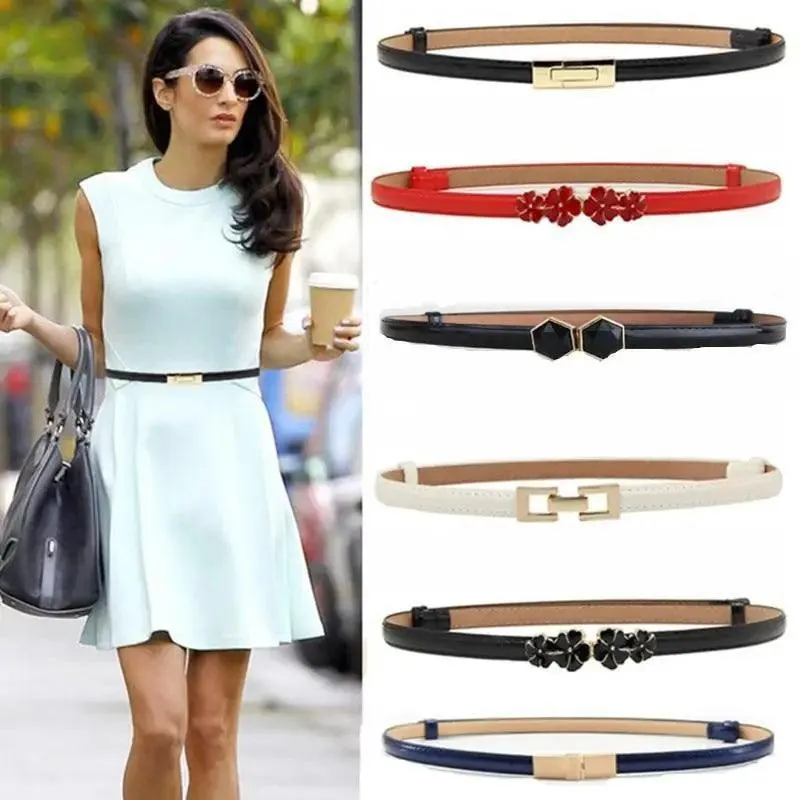 Elegant Thin Adjustable Belt PU Leather  One Size Buckle Women Waistbands New Design Multiple Colors Belts For Women