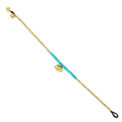 Elephant Charm Blue-Green Calcite Beaded Brass Anklet