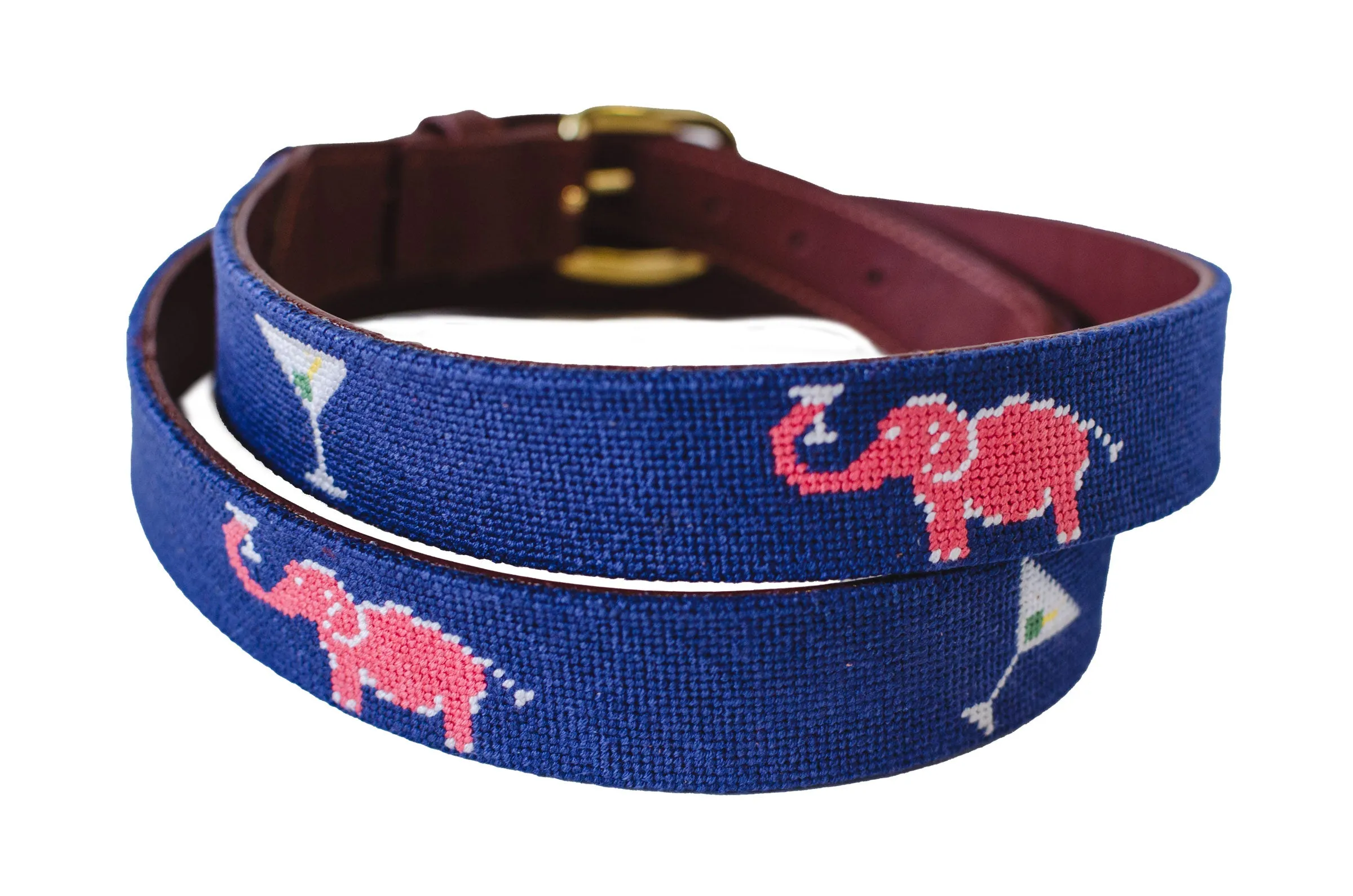 Elephant Martini Needlepoint Belt